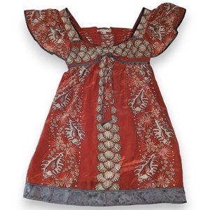 Nanette Lepore Coral Rusty Orange Seashells Empire Waist Sleeveless Silk Dress 2